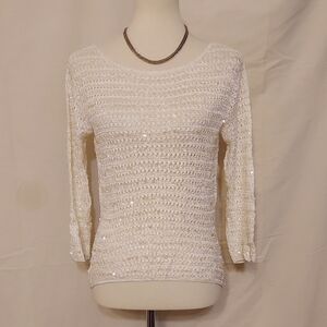 ‼️3 for $24‼️Cream Sequin Embellished Crochet Top